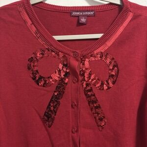 Jessica London Cardigan Sweater Red Sequin Bow Size 12